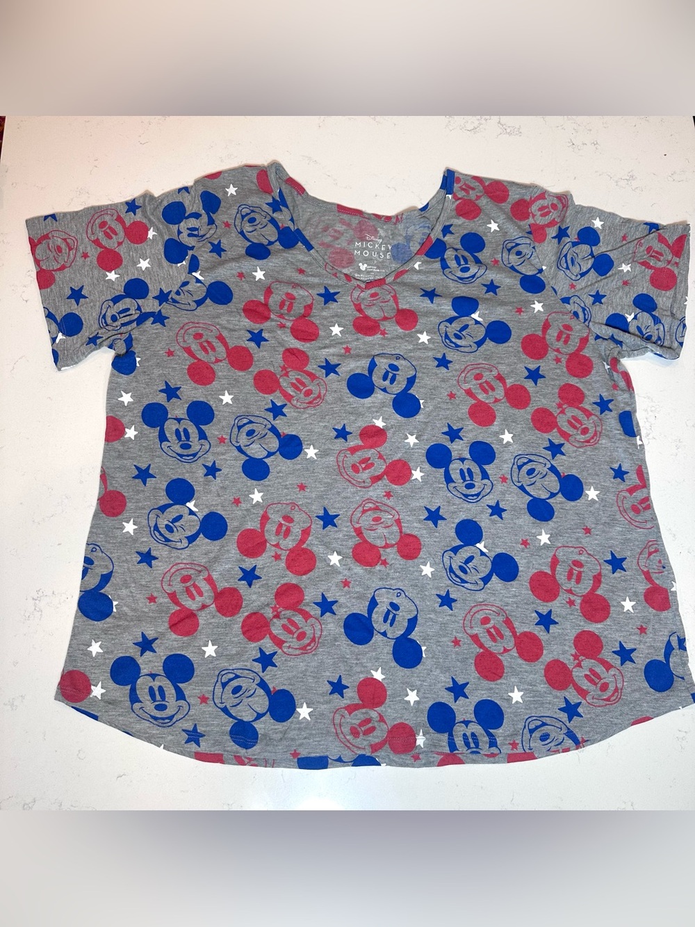 Women’s 3X Disney Mickey Mouse Gray Tee with Patriotic Red & Blue Accents